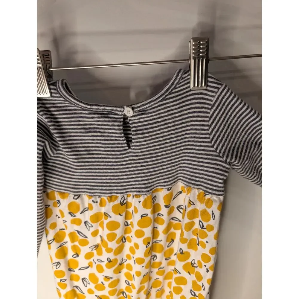 Tea Collection Baby Romper 6-9M Gray Stripe Lemon Print Long Sleeve Cotton